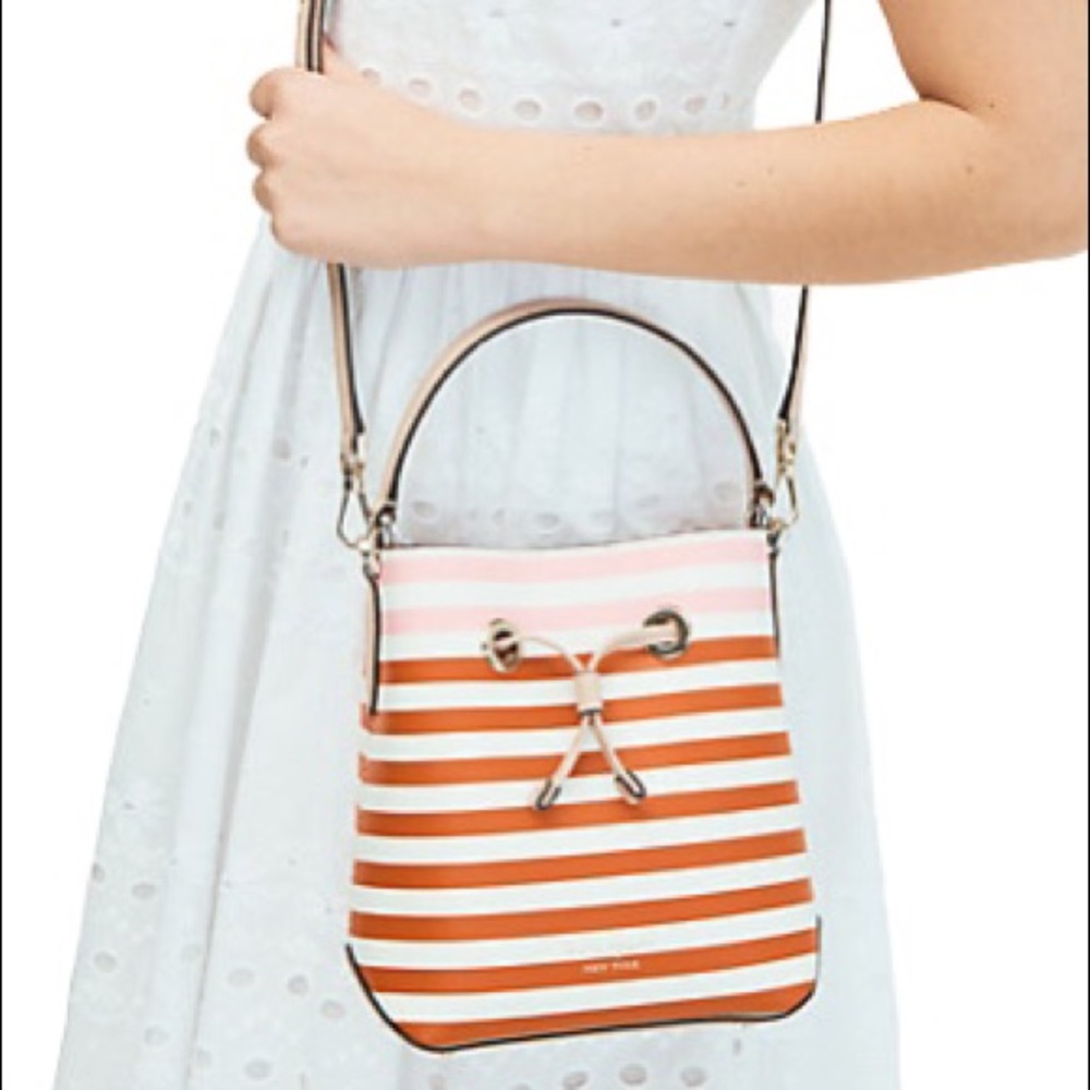 Kate Spade NWOT Pink/Red Striped Bucket Bag - Picture 4 of 6